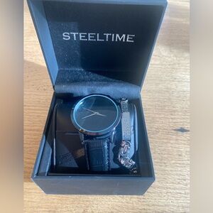 Steeltime‎ Silver Watch Bracelet Set Men’s NWOT